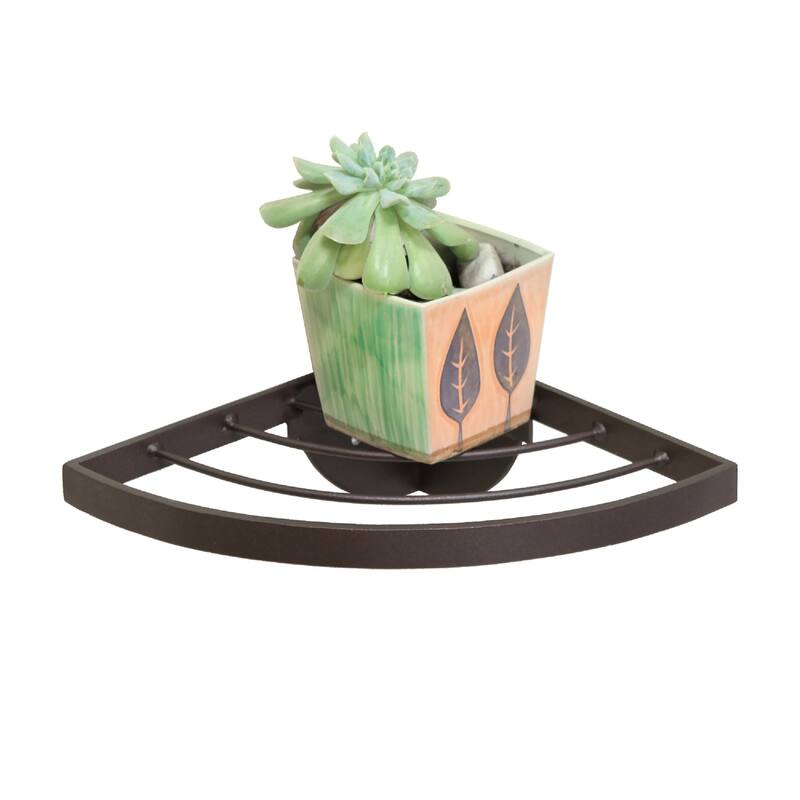 Achla Designs 11.8" W Quarter-Round Roman Bronze Wrought Iron Corner Wall Plant Shelf, Powder Coated Finish