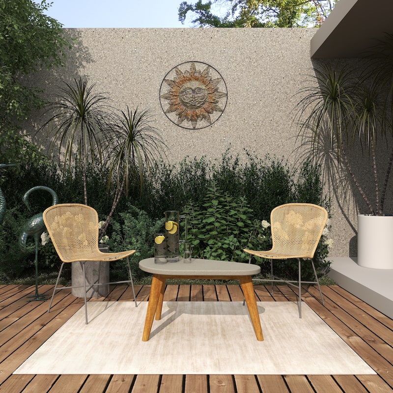 Gray Concrete Inspired Oval End Table Outdoor Accent Table with Brown Tapered Wood Legs