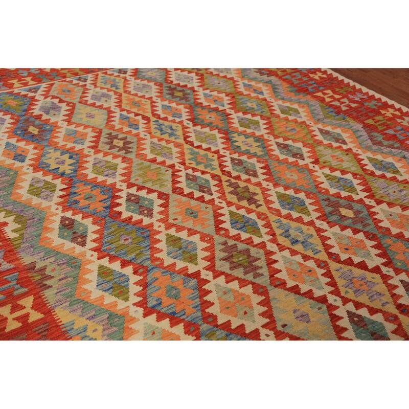 Kilim Oriental Area Rug Flatweave Tribal Multi-Color Wool Carpet - 8'5"x 9'11"