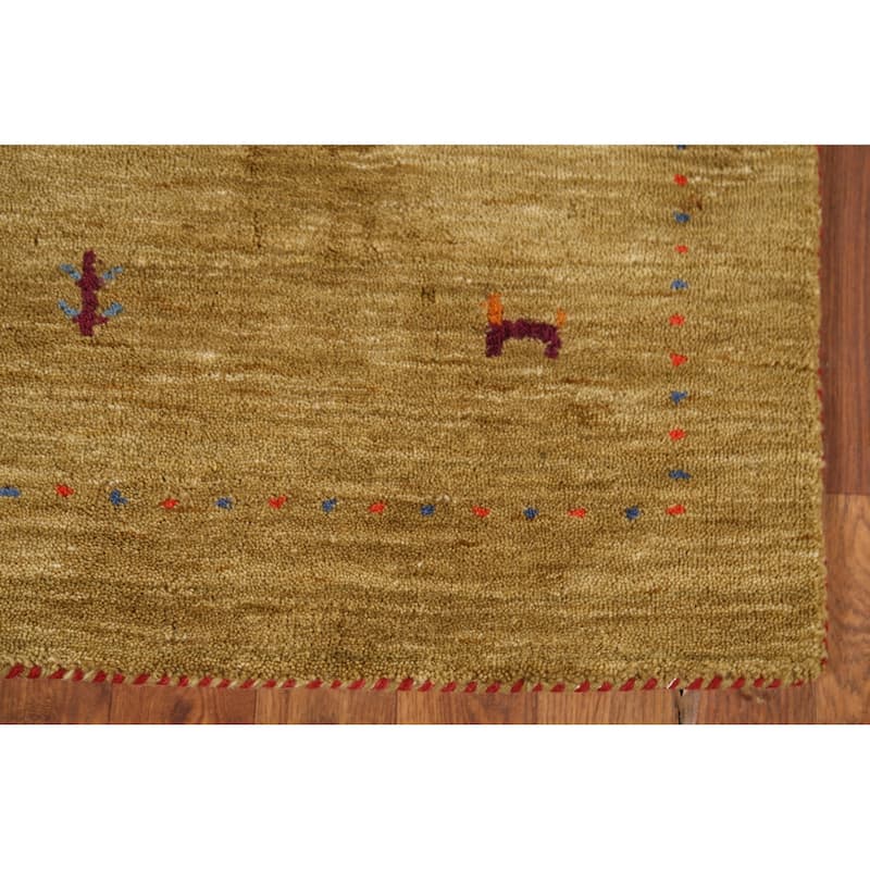 Tribal Gabbeh Indian Accent Rug Handmade Yellow Wool Carpet - 3'0"x 5'3"