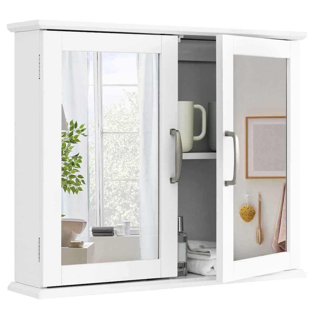 Gymax Bathroom Medicine Cabinet 2-Tier Wall-Mounted Mirror Storage