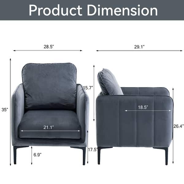 dimension image slide 5 of 6, Nora Modern Velvet Accent Chair for Bedroom with Metal Legs