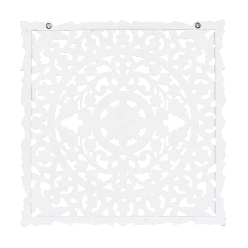 Wooden Floral Handmade Intricately Carved Home Wall Decor with Mandala Design - White - Roche River Decor