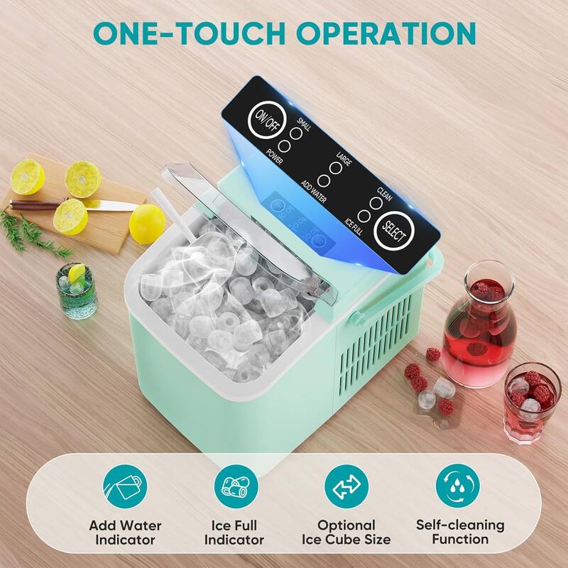Countertop Ice Maker with Handle, Ice in 6Mins, 26 Lbs/24H, 2 Sizes Bullet, Portable Ice Maker Machine with Self-Cleaning