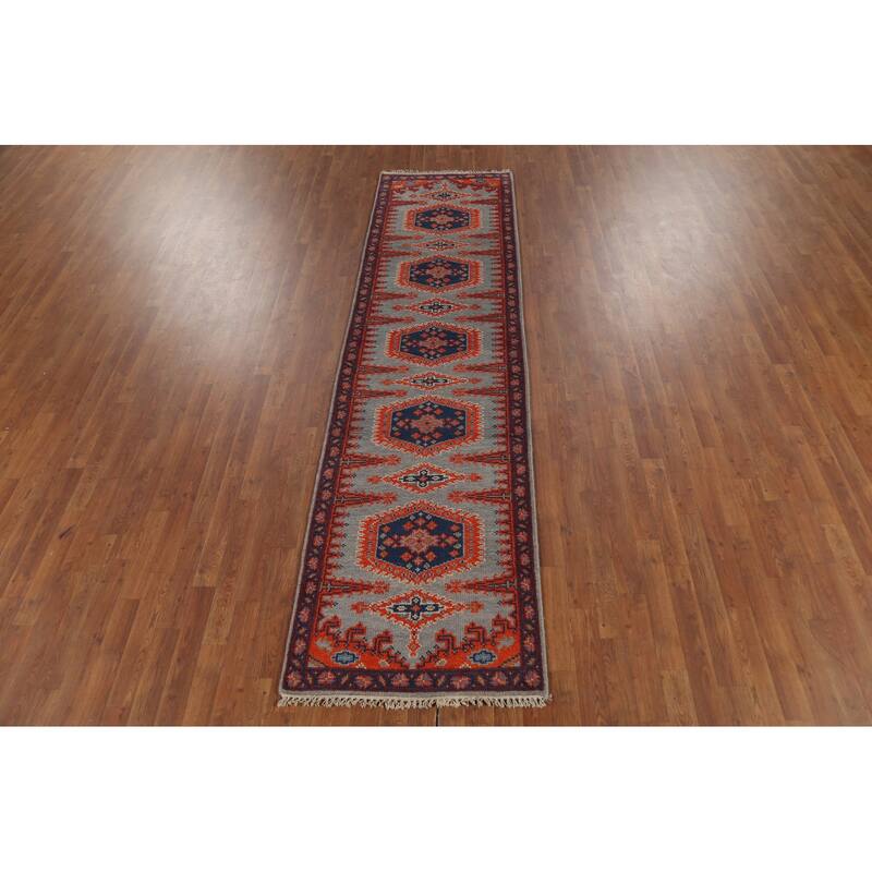 Gray Viss Indian Runner Rug Handmade Wool Carpet - 2'8"x 10'0"