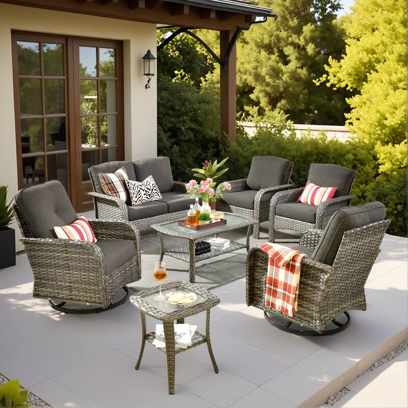 XIZZI 7-Piece Patio Wicker Furniture Conversation Swivel Chairs Set