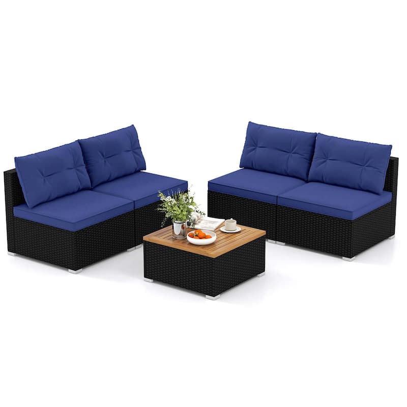 Costway 5 Piece Outdoor Furniture Set with Seat & Back Cushions Acacia - See Details