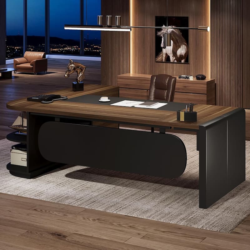 80 Inches Executive Desk, L-Shaped Office Desk with 55 Inches Cabine