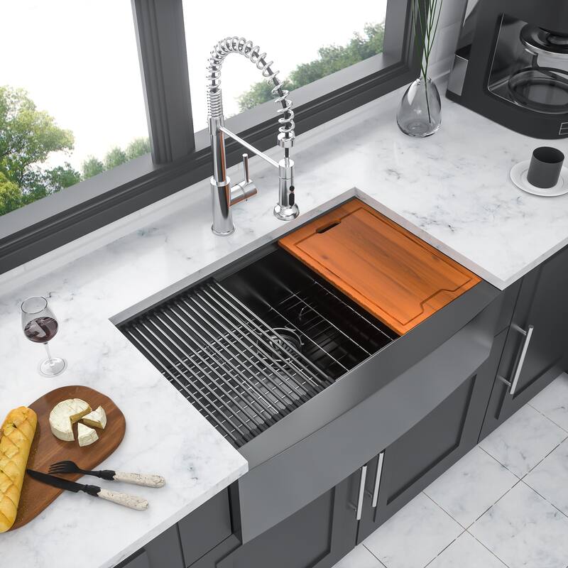 Farmhouse Sink Workstation - 33 Inch Kitchen Sink 16 gauge Apron Front Kitchen Sink