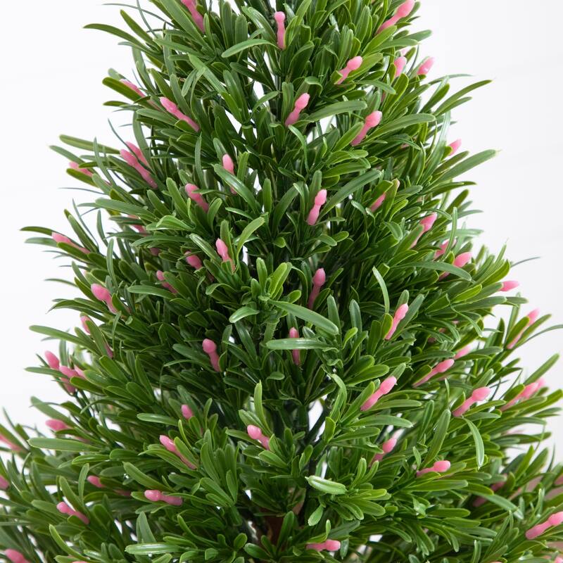 Potted Rosemary Cone Artificial Topiary Tree - 2' - Green and Pink