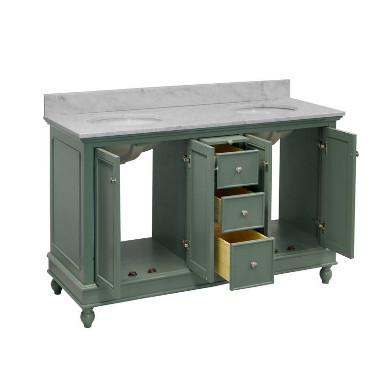 KitchenBathCollection Bella 60" Double Bathroom Vanity with Carrara Marble Top