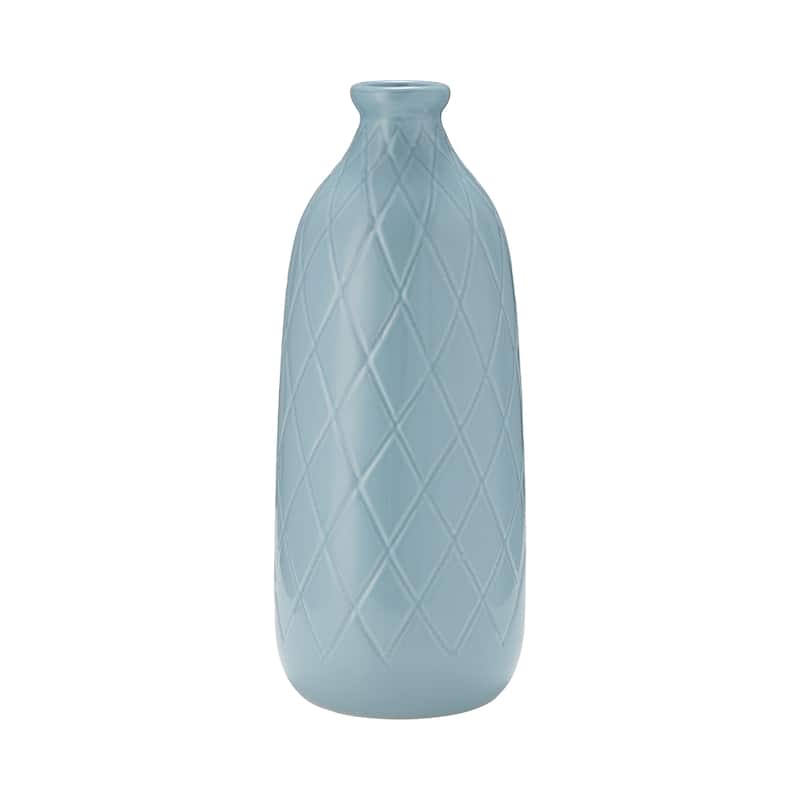 Sagebrook Home Neutral Ceramic Vase - 7" x 7" x 16" - Plaid Blue