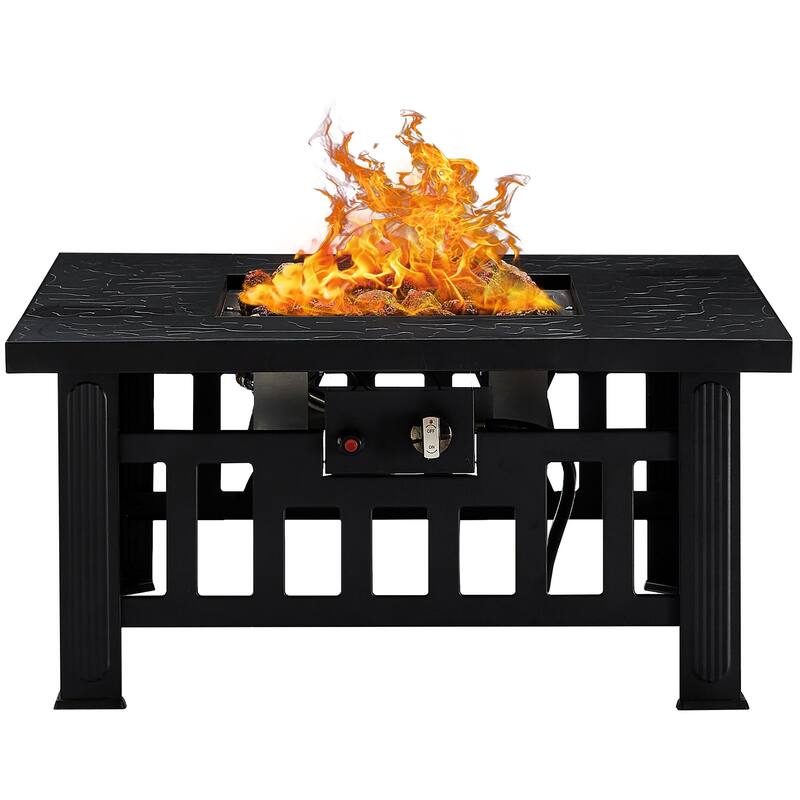 Steel Gas Propane Fire Pits with Lid and Lava Rock, 28 Inch Fire Table, 50,000 BTU Outdoor Fire Pit Table