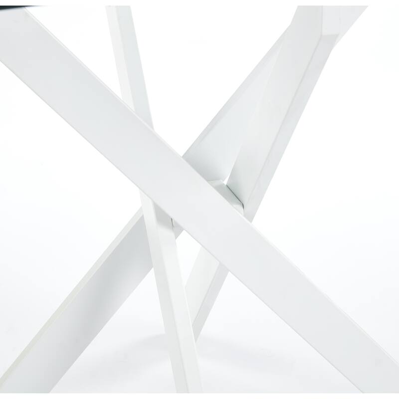 Square Glass Dining Table for 4 Person, Kitchen Table with Tempered Glass & Cross Metal Legs, Modern Leisure Coffee Table