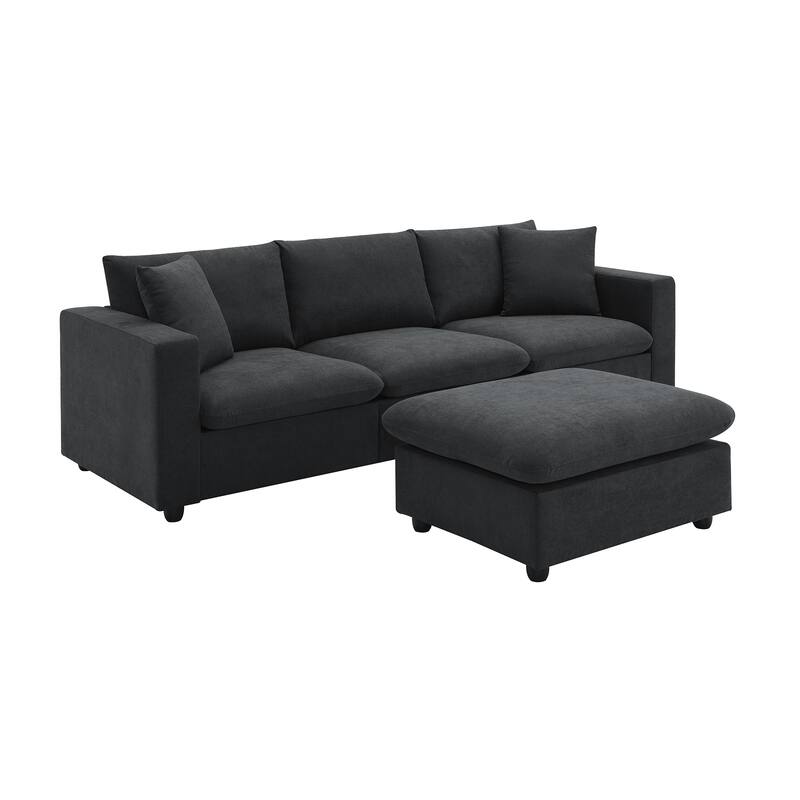 4-Seat Polyester L-Shaped Sectional Sofa with Convertible Ottoman