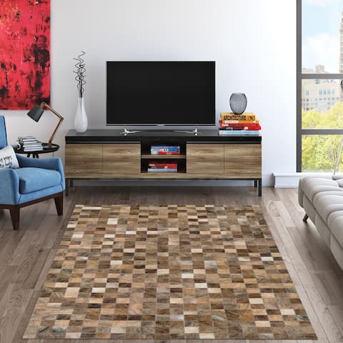 Handmade Couristan Chalet Pixels Brown Cowhide Leather Area Rug