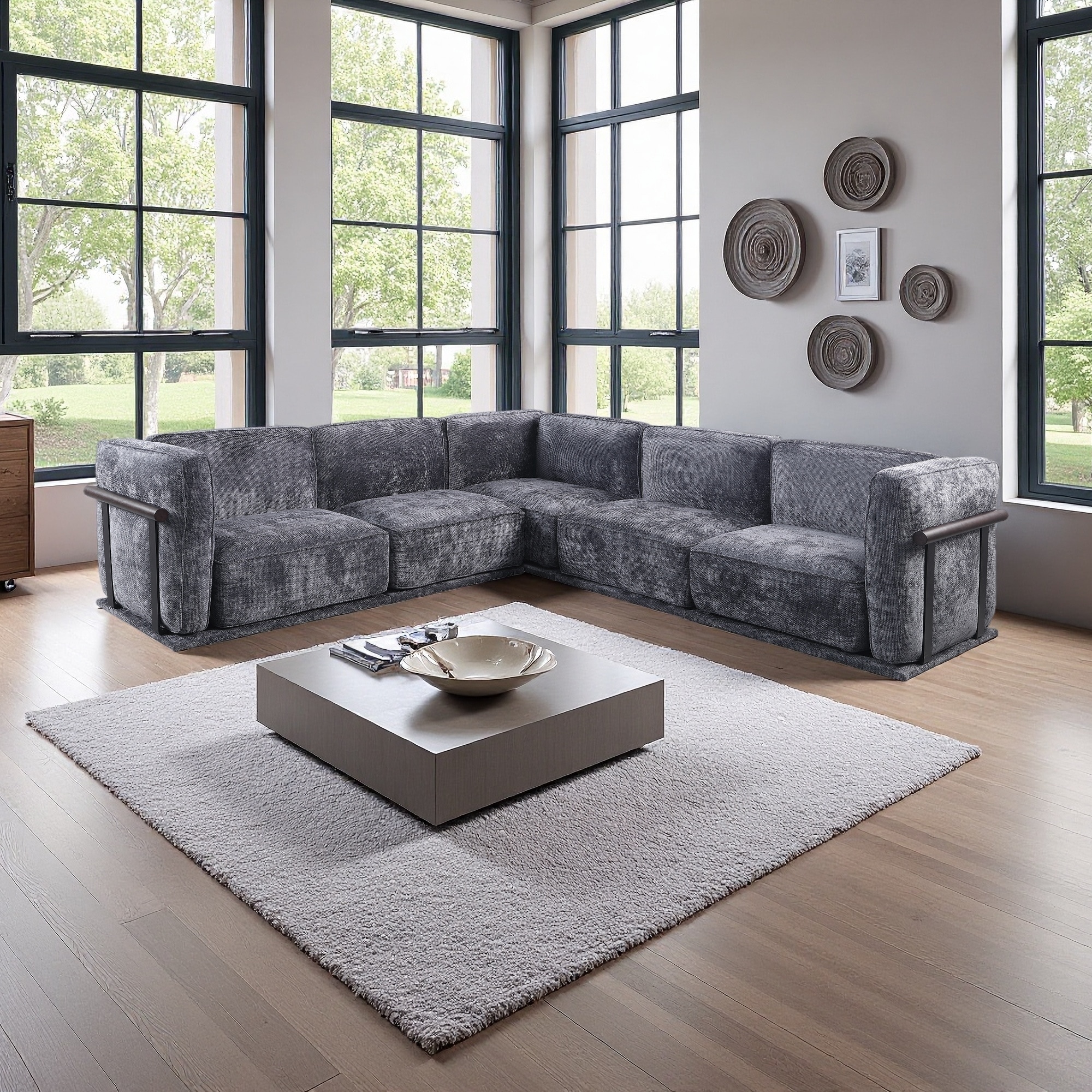 120" Chenille Modular Sectional Sofa with Iron/Wood Frame