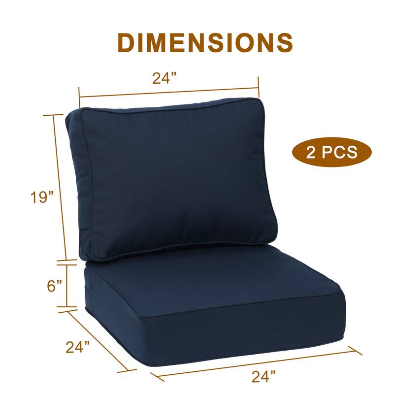 Aoodor 24x24x6 Inch Outdoor Patio Chair Cushions Set, Weather-Resistant Sunbrella Fabric Outdoor Cushion, Set of 2