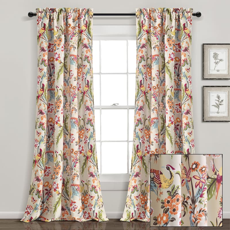 Lush Decor Dolores Light Filtering Floral Bird Print Curtain Pair Panels