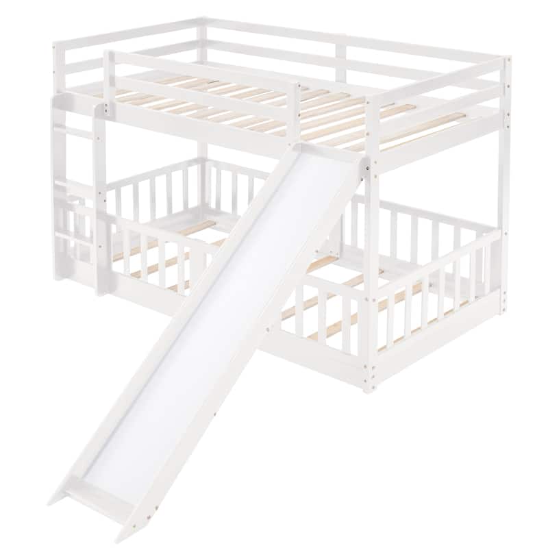 Twin Over Twin Bunk Bed with Slide and Ladder, White