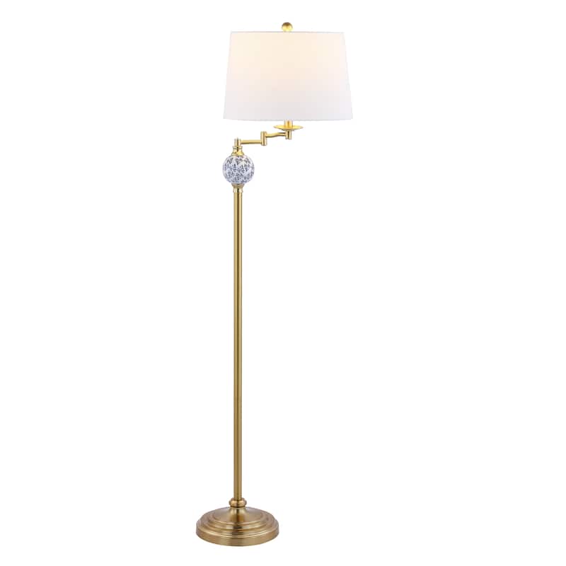 Pineapple 61.5" Classic Iron LED Floor Lamp, Transitional Gold with Blue and White by JONATHAN Y
