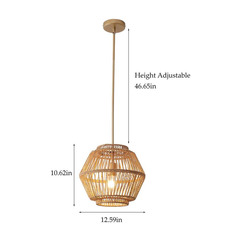 1-Light Rustic Geometric Rattan Chandelier for Kitchen Island