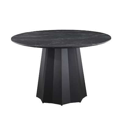 Round Faux Marble Top Dining Table in Black