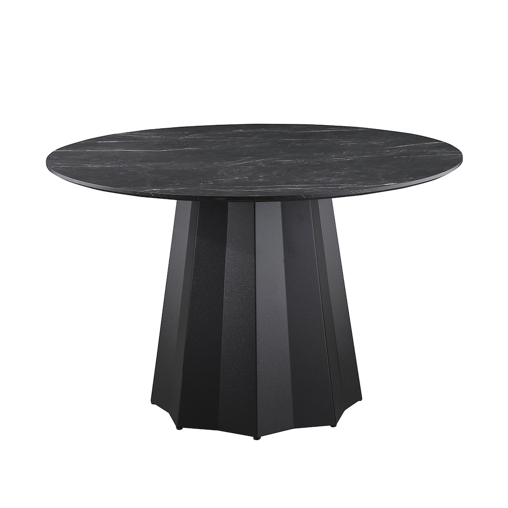 Round Faux Marble Top Dining Table in Black