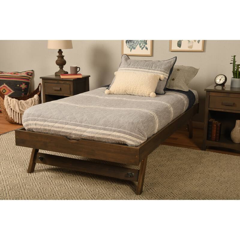 Somette Boho Daybed and Pop Up Bed in Rustic Walnut with Mattresses