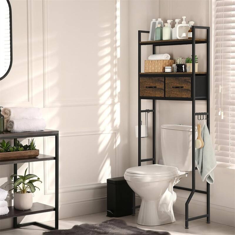 Over The Toilet Storage - 7.88"D x 25.6"W x 63.6"H - Brown