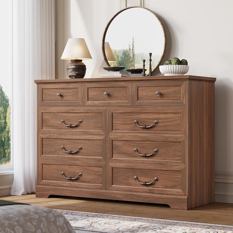 Farmhouse Drawers Dresser for Bedroom Storage Dressers Organizer - Brown - 9-drawer