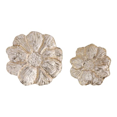 Metal Aluminum Wall Sculptures Floral Design (Set of 2) - 2" Gold - 15.5" x 15.5" x 2"
