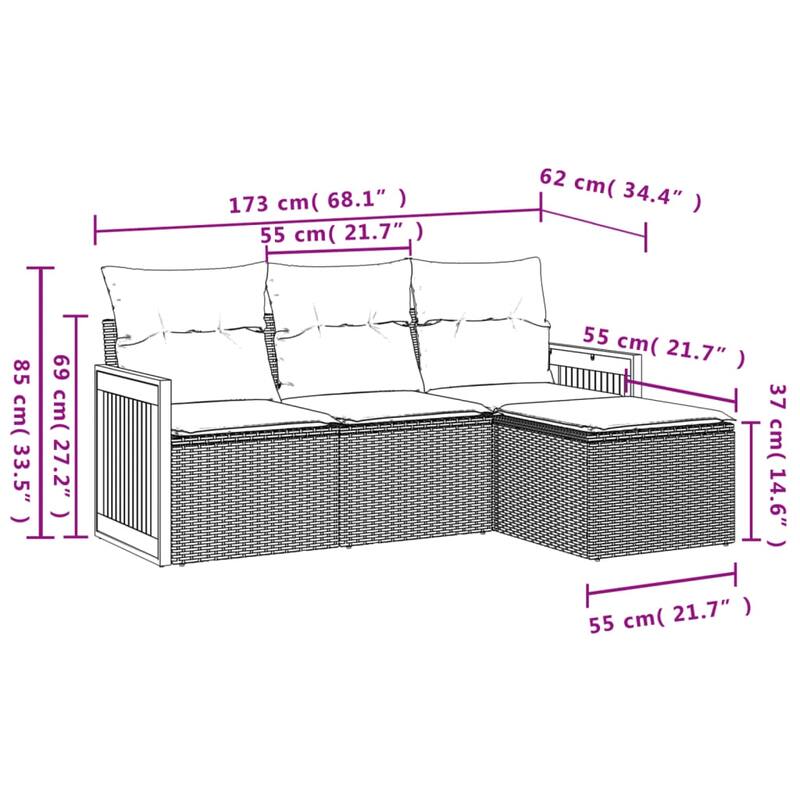vidaXL 4/5 Piece Patio Sofa Set with Cushions Black/Gray Poly Rattan - 21.7 x 24.4 x 27.2