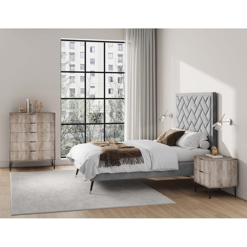 Manhattan Comfort2-Piece DUMBO Modern  5-Drawer Tall Dresser and DUMBO Modern Nightstand 2.0 in Olive Green