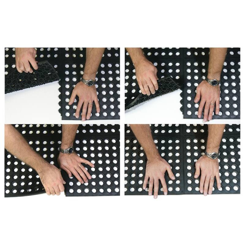 Rubber-Cal "Dura-Chef Commercial Interlock" Anti-Fatigue Rubber Matting, 1/2" x 36" x 36", Black - 36 x 36