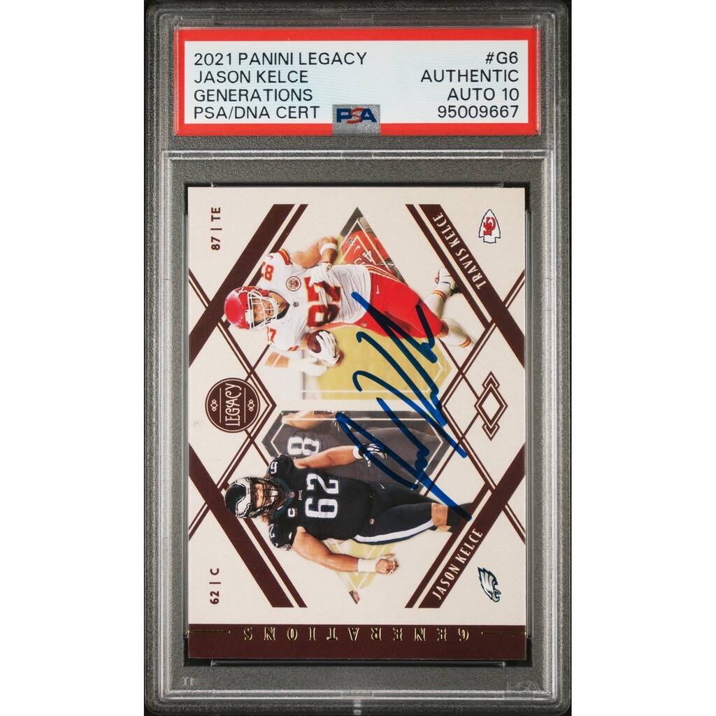 Jason Kelce 2021 Panini Legacy Signed Football Card #G6 Auto Graded PSA 10 09667 - 8'6" x 11'6"