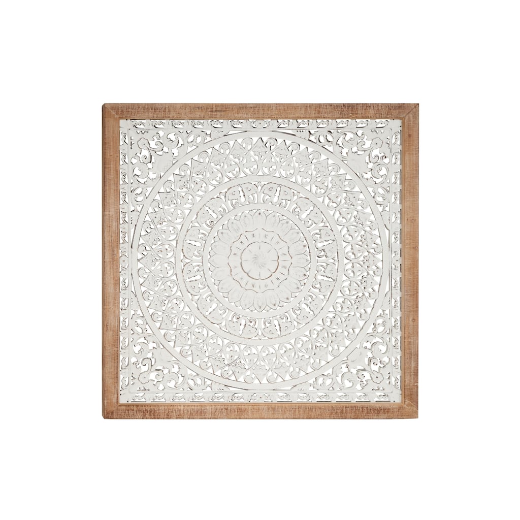 White Wooden Intricately Carved Mandala Floral Home Wall Decor