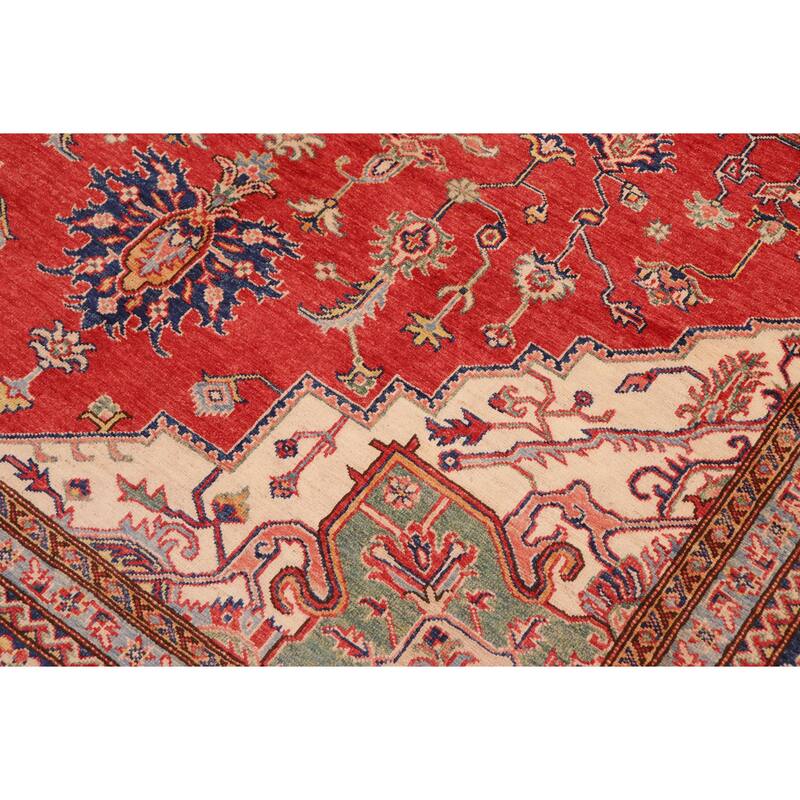Rustic Super Kazak Zuri Red/Blue Hand Knotted Wool Rug - 8'2'' x 10'2''