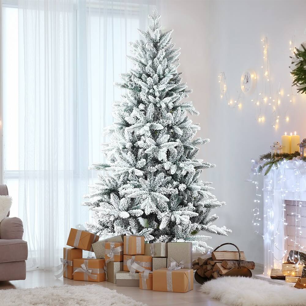 7ft PE/PVC Mixed Flocking Automatic Tree Environmentally Friendly Fireproof  Artificial Christmas Flocked Tree