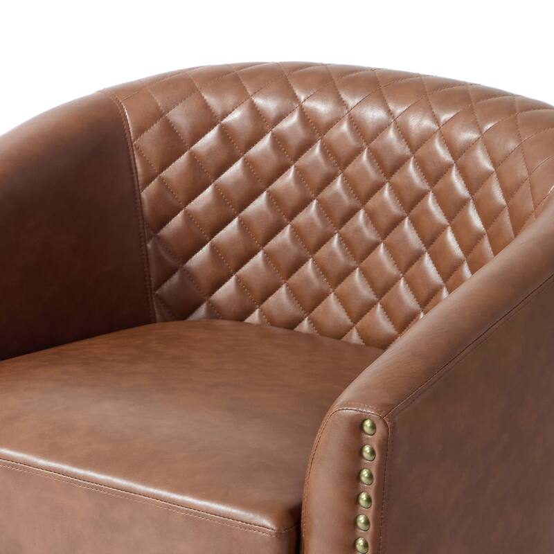 2 Set Tufted PU Vegan Leather Swivel Barrel Chair with Nailheads Trim