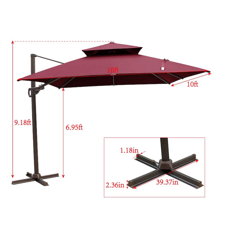 13 x 10 FT Outdoor Patio Cantilever LED Lighted Double Vented Umbrella with Base