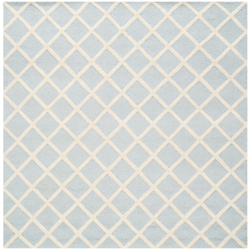 SAFAVIEH, Handmade Cambridge Siire Moroccan Trellis Wool Rug - 8' Square - Light Blue/Ivory