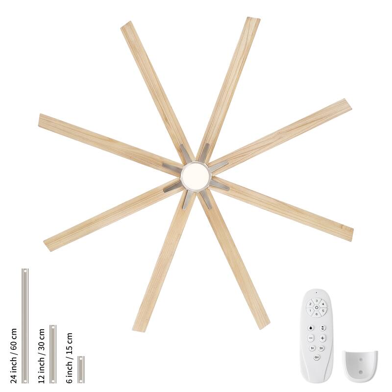 84" Oversized Large Black Walnut Solid Wood Ceiling Fan with Dimmable Led Light 8 Blades Remote Control Reversible DC Motor