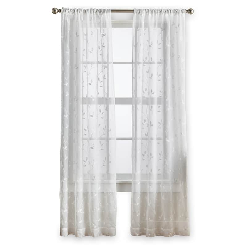 Curtainworks Botanical Embroidery Sheer Rod Pocket Curtain Panel Pair