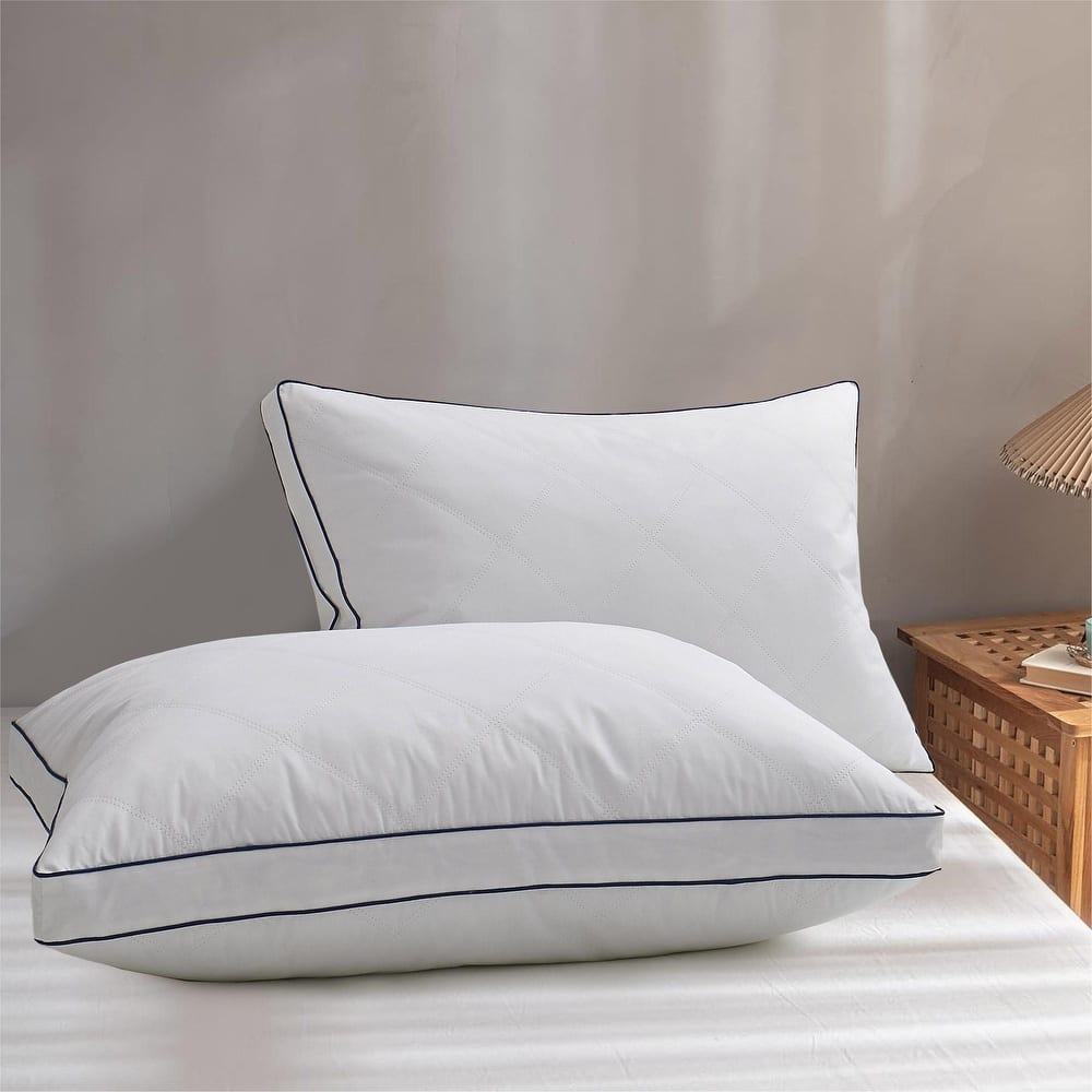 2 Pack 100% Cotton White Goose Feather Down Bed Pillows