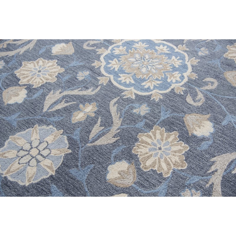 Alora Decor Cascade Blue, Grey, and Tan Medallion Hand-tufted Wool Rug