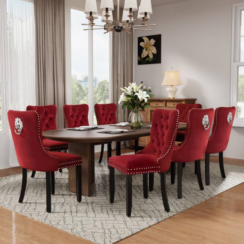 High-end Tufted Velvet Upholstered Nailhead Dining Chair Set of 6