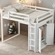 preview thumbnail 2 of 7, Full Loft Bed with Wardrobe, Shelves, and LED Light - White