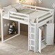 preview thumbnail 1 of 7, Wood Full Size Loft Bed with Built-in Wardrobe, 4-Layer Storage Shelves, and LED Light - White White