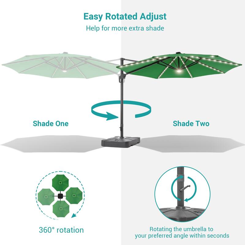 11FT Solar LED Patio Cantilever Umbrella With Resin Base by Bonosuki